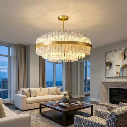 Golden Linear Glass Rod Chandelier