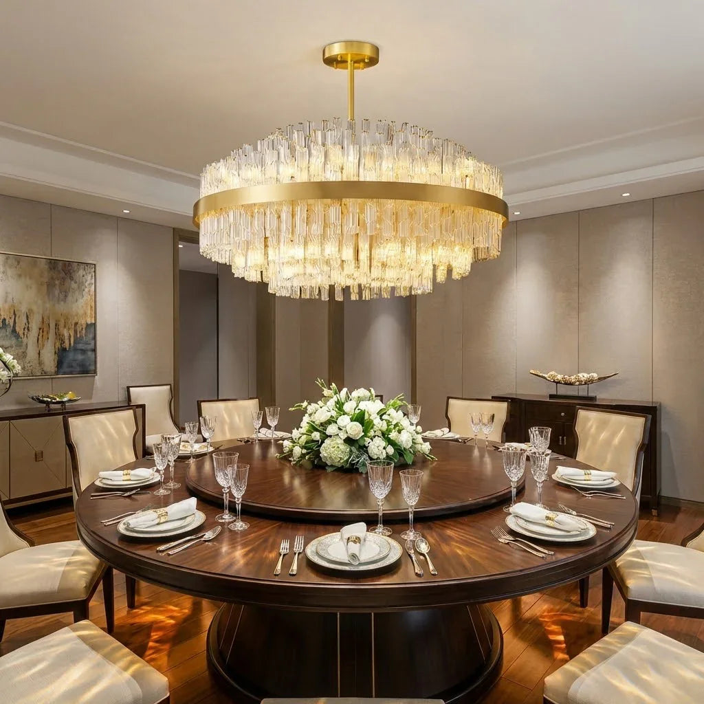 Golden Linear Glass Rod Chandelier