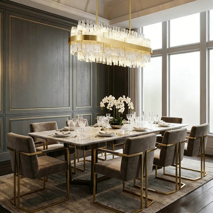 Golden Linear Glass Rod Chandelier