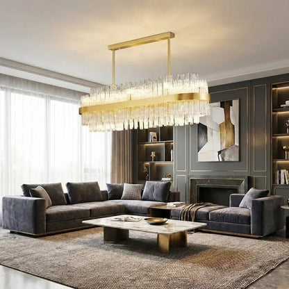 Golden Linear Glass Rod Chandelier