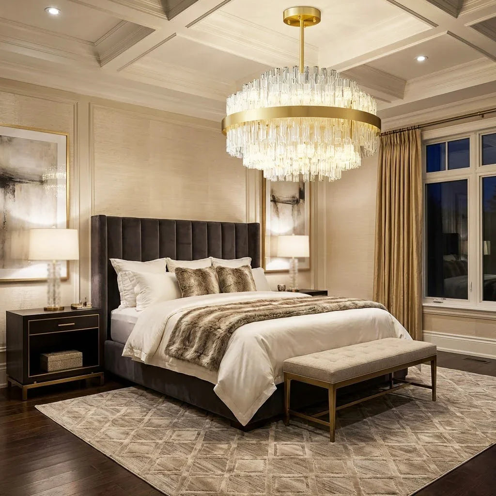 Golden Linear Glass Rod Chandelier