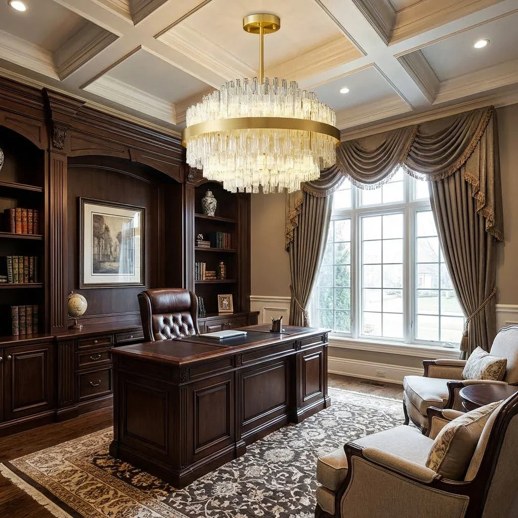 Golden Linear Glass Rod Chandelier