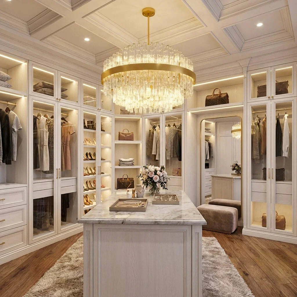 Golden Linear Glass Rod Chandelier