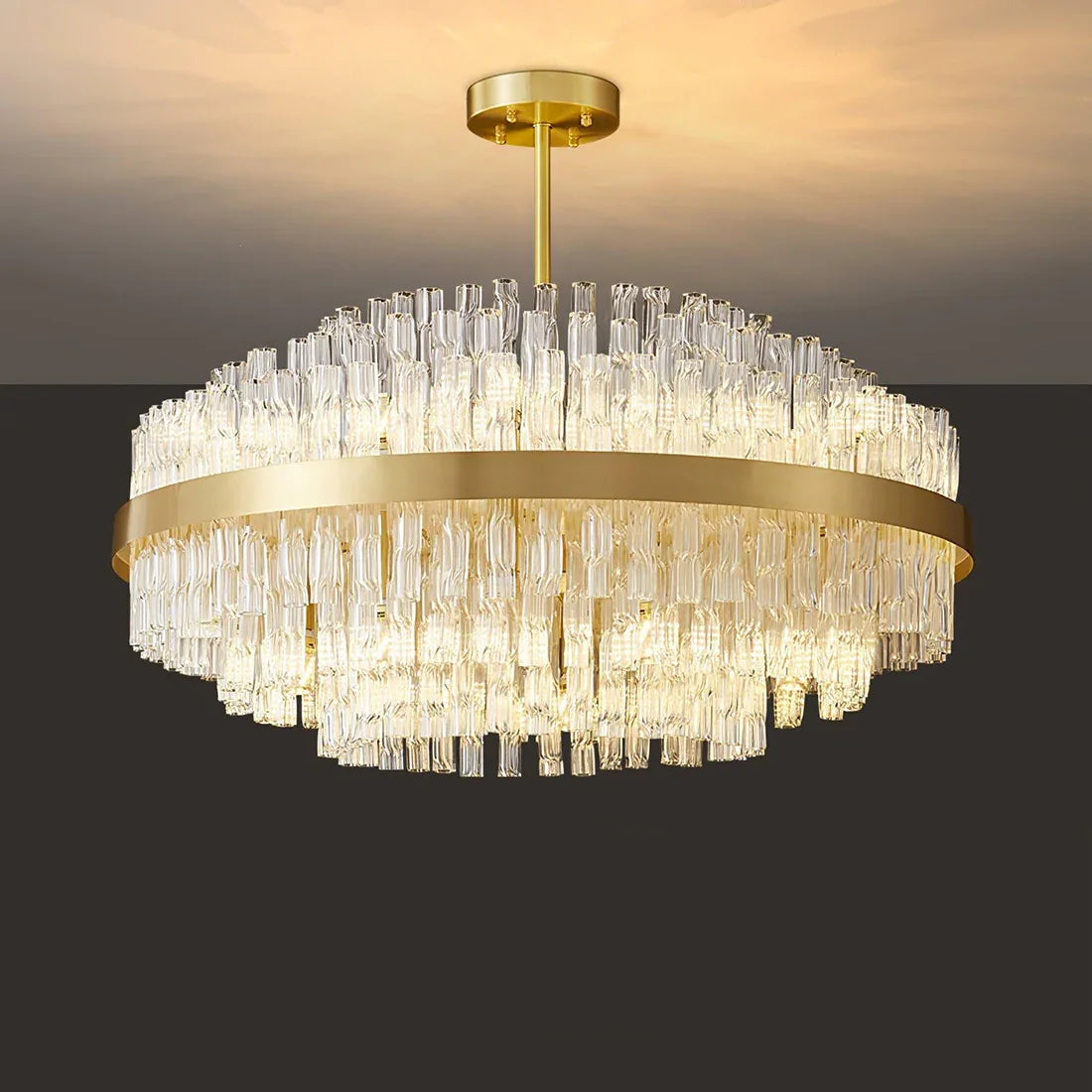 Golden Linear Glass Rod Chandelier