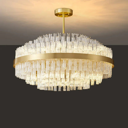Golden Linear Glass Rod Chandelier