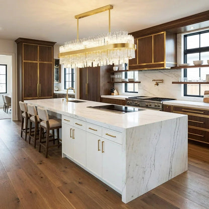Golden Linear Glass Rod Chandelier