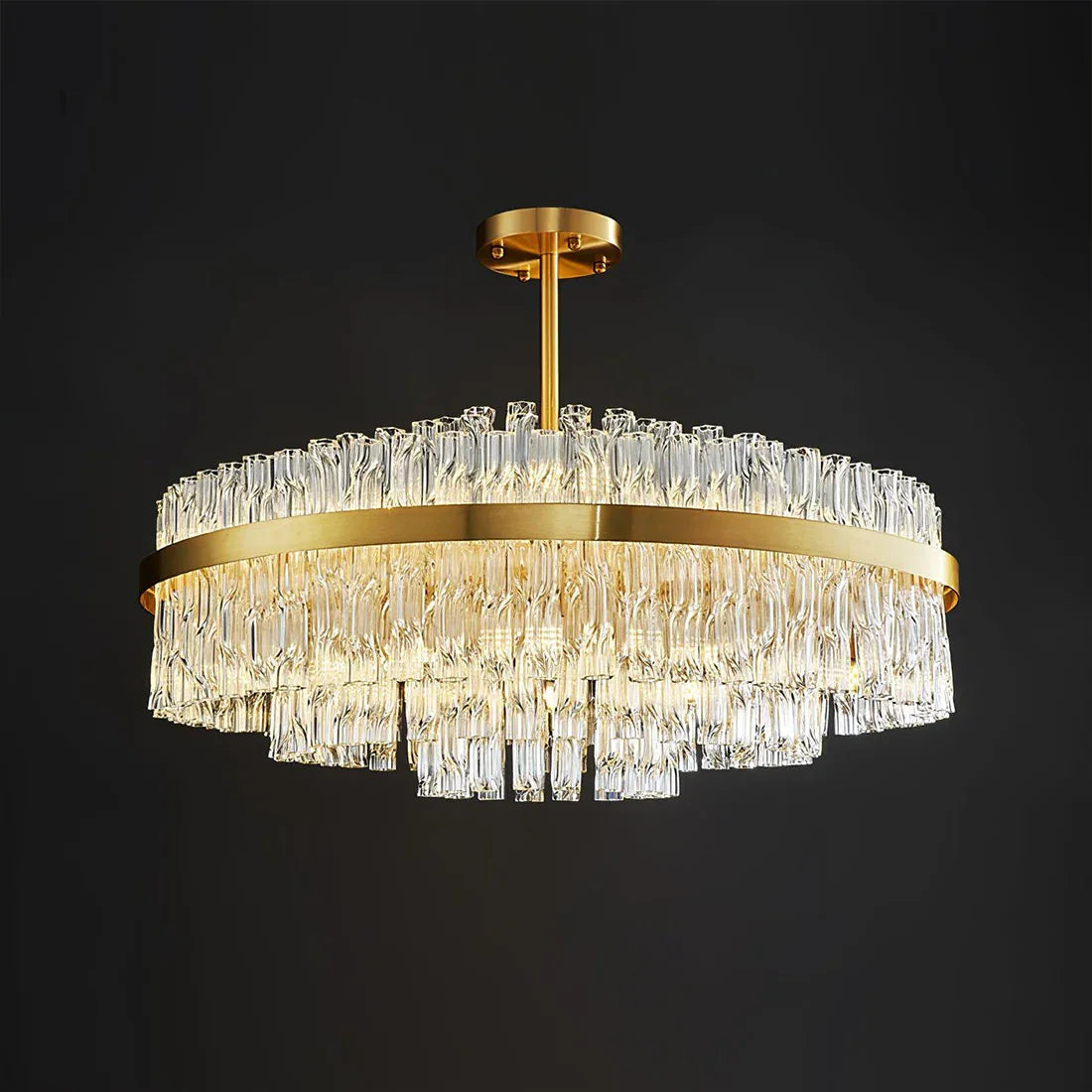 Golden Linear Glass Rod Chandelier