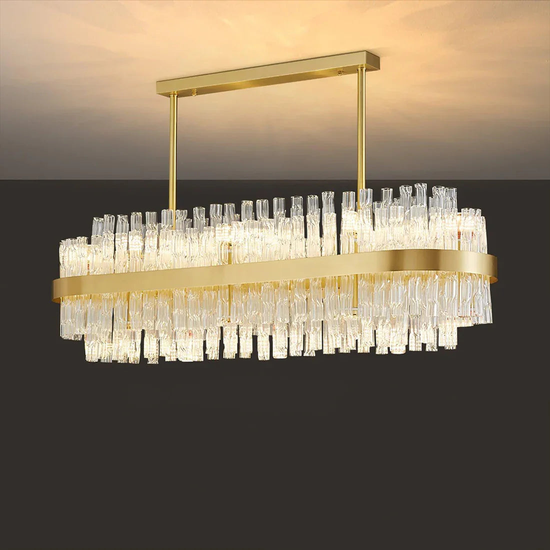Golden Linear Glass Rod Chandelier