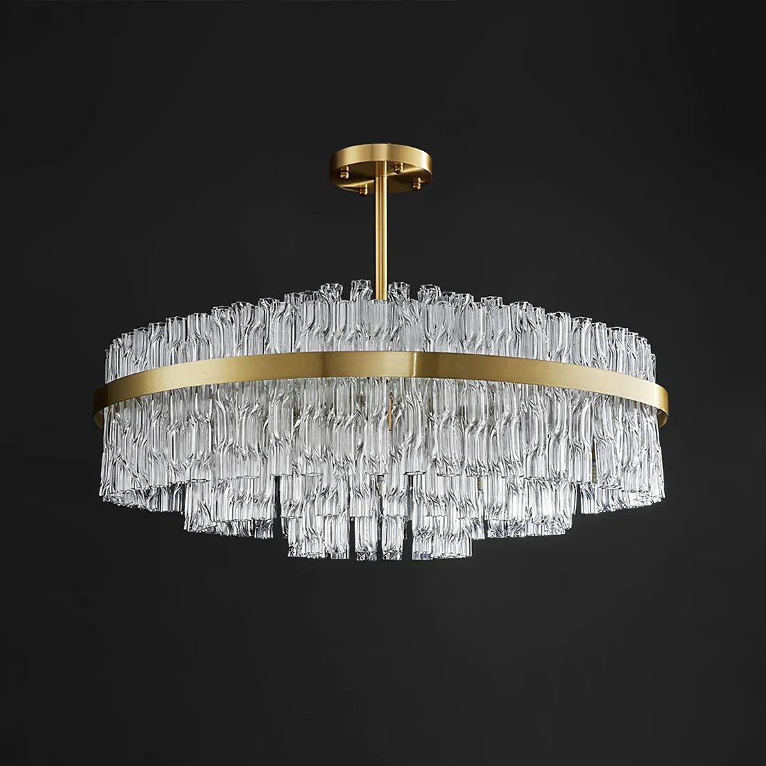 Golden Linear Glass Rod Chandelier