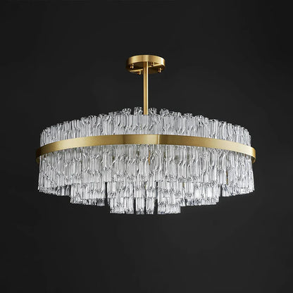 Golden Linear Glass Rod Chandelier