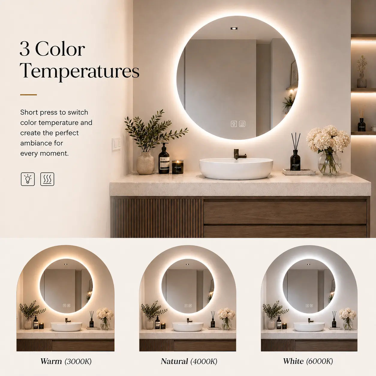 Round Backlit LED BATHROOMS Vanity  Mirrors With Dimmable Lights