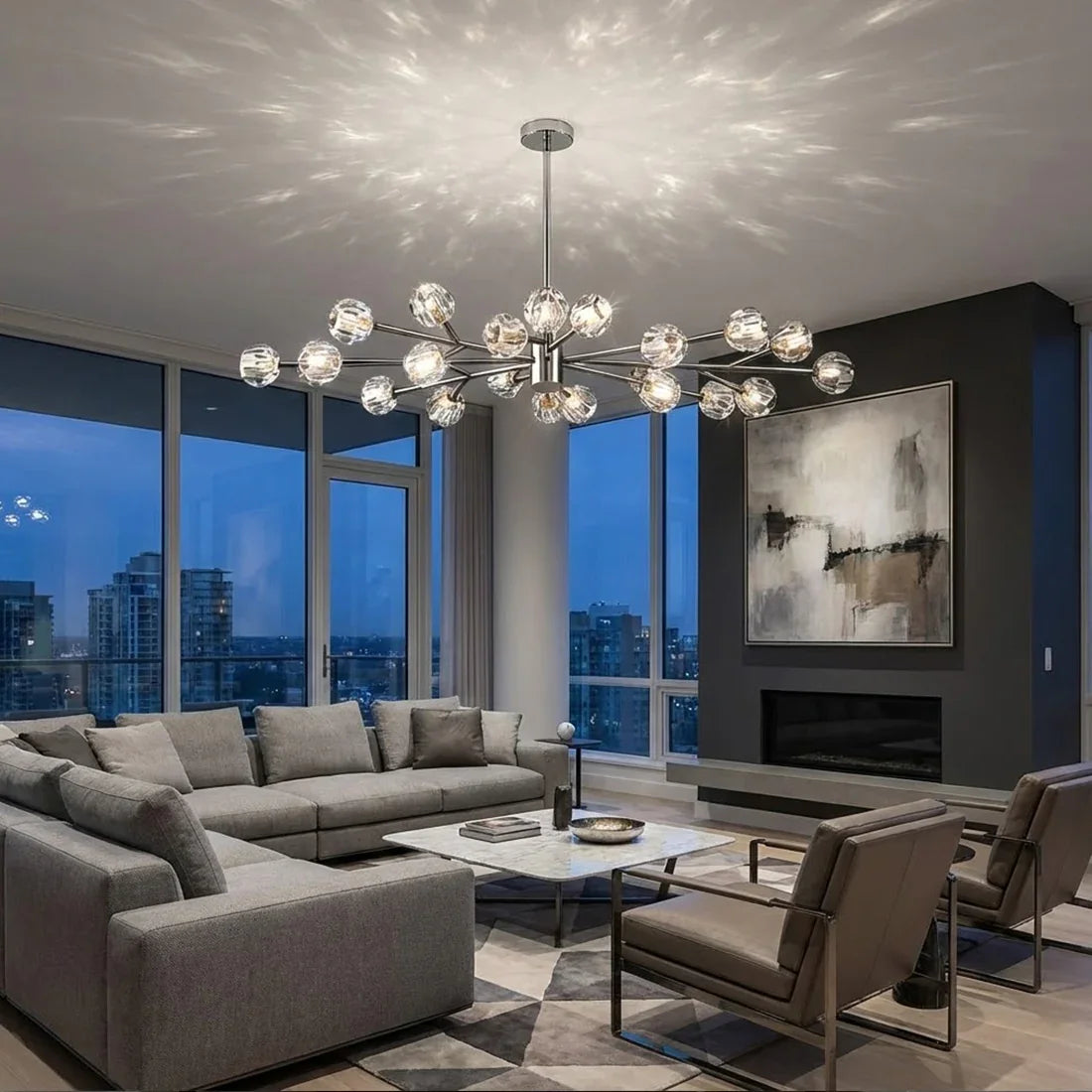 Hand-Cut Crystal Orb Branching Chandelier