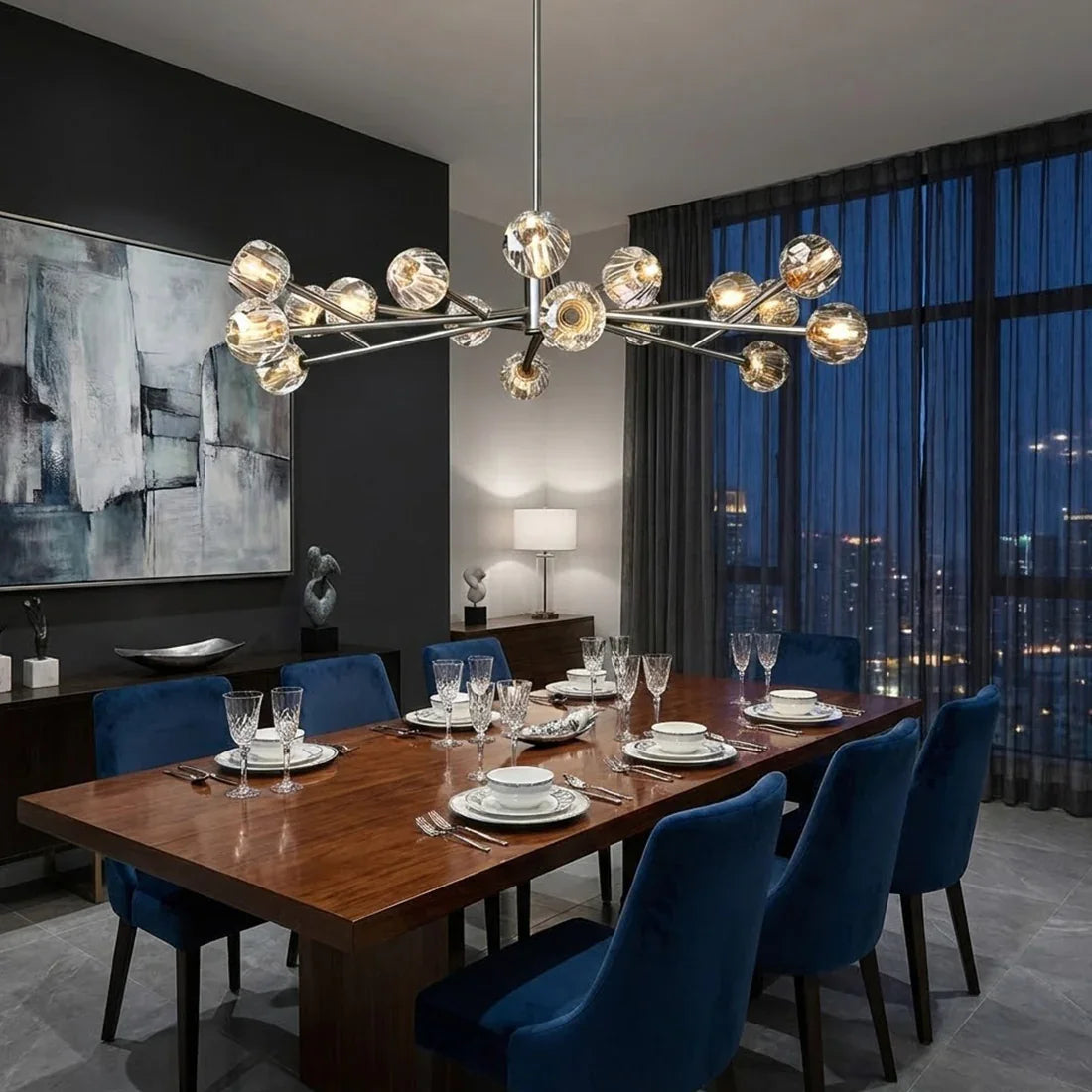 Hand-Cut Crystal Orb Branching Chandelier