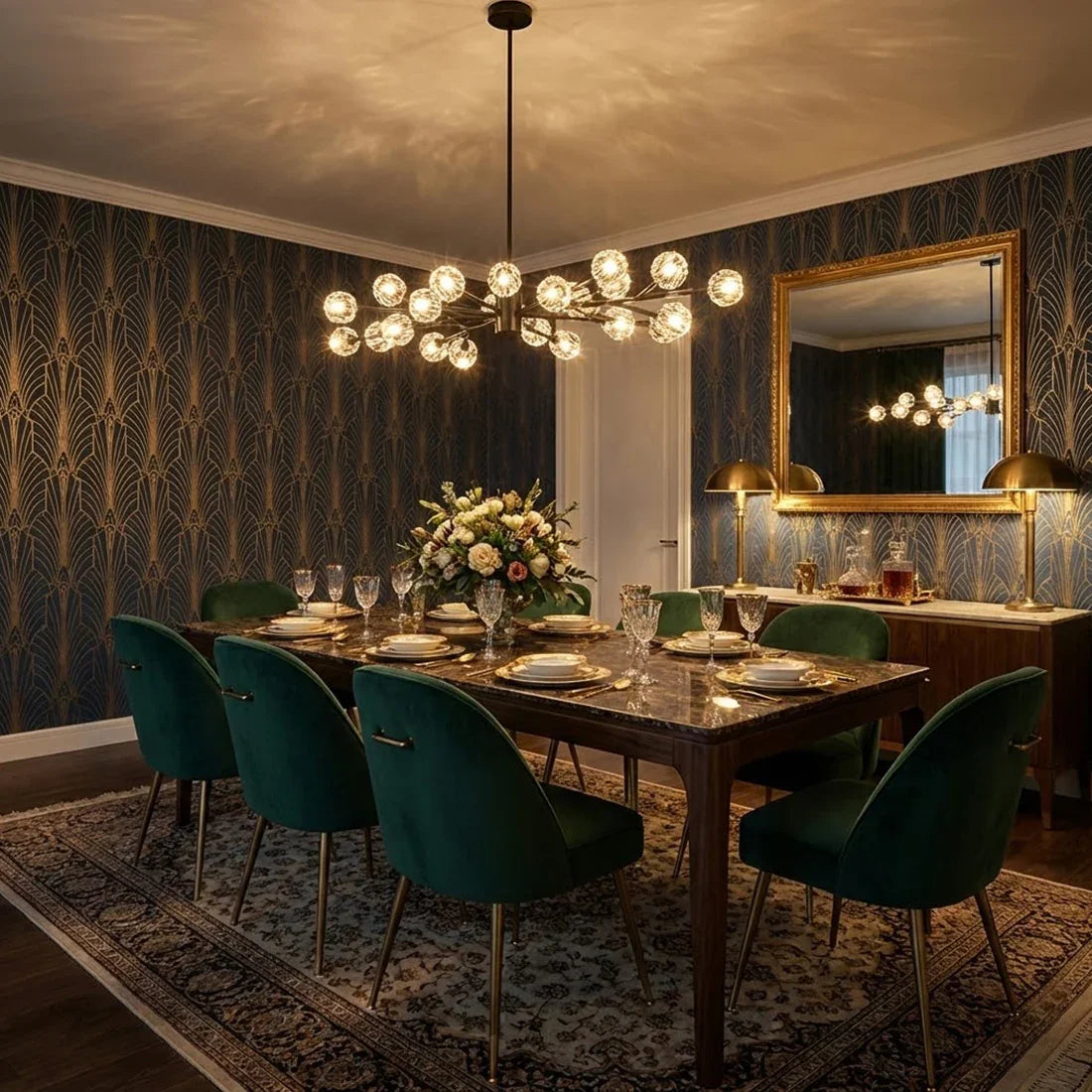 Hand-Cut Crystal Orb Branching Chandelier