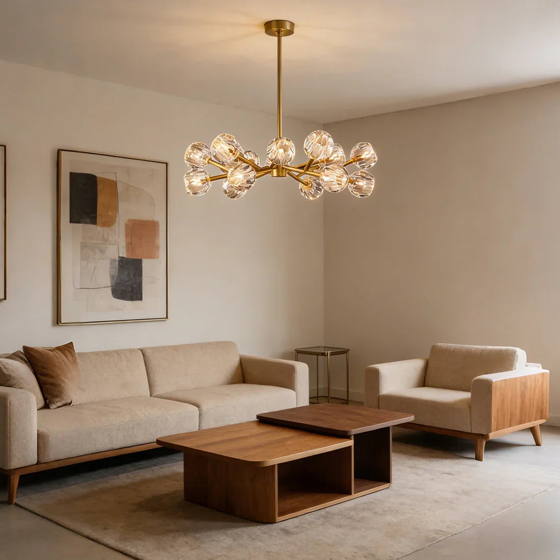 Hand-Cut Crystal Orb Branching Chandelier