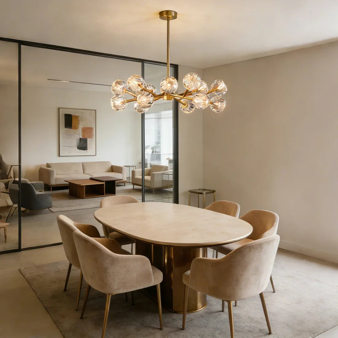 Hand-Cut Crystal Orb Branching Chandelier