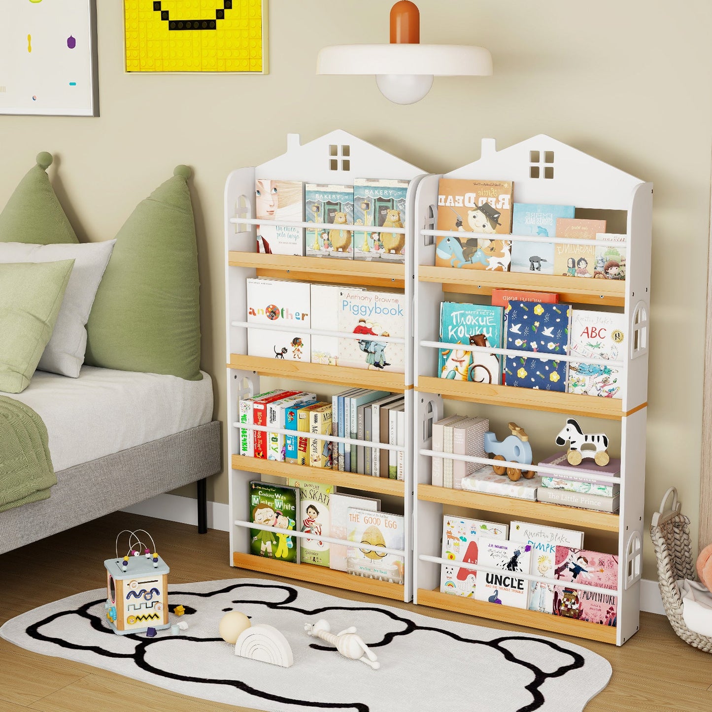 House-Shaped Kids Bookshelf with Anti-falling Baffles-White