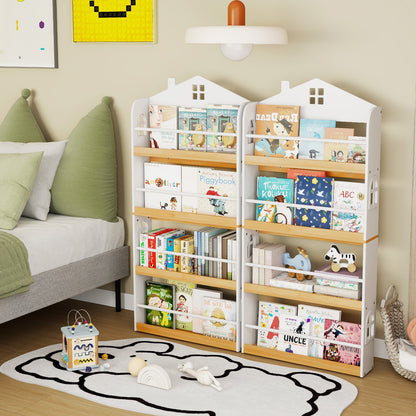 House-Shaped Kids Bookshelf with Anti-falling Baffles-White