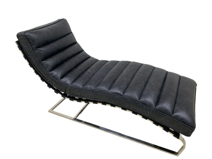 Plano Modern Channeled Leather Chaise Lounge - Slate Leather