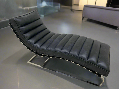 Plano Modern Channeled Leather Chaise Lounge - Slate Leather