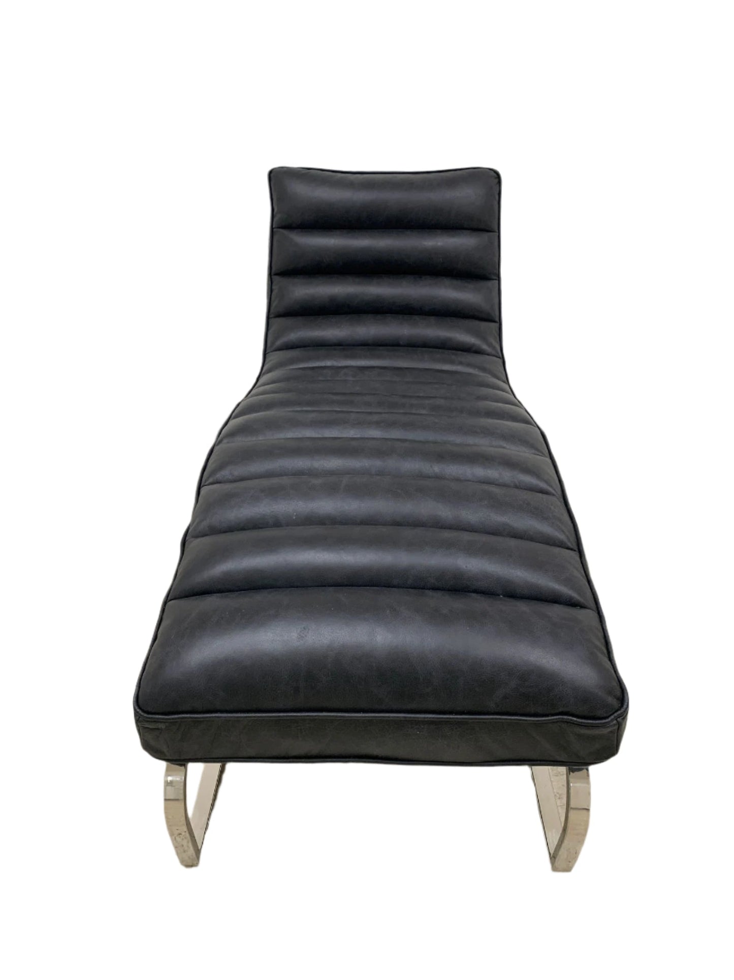 Plano Modern Channeled Leather Chaise Lounge - Slate Leather