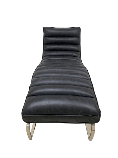 Plano Modern Channeled Leather Chaise Lounge - Slate Leather