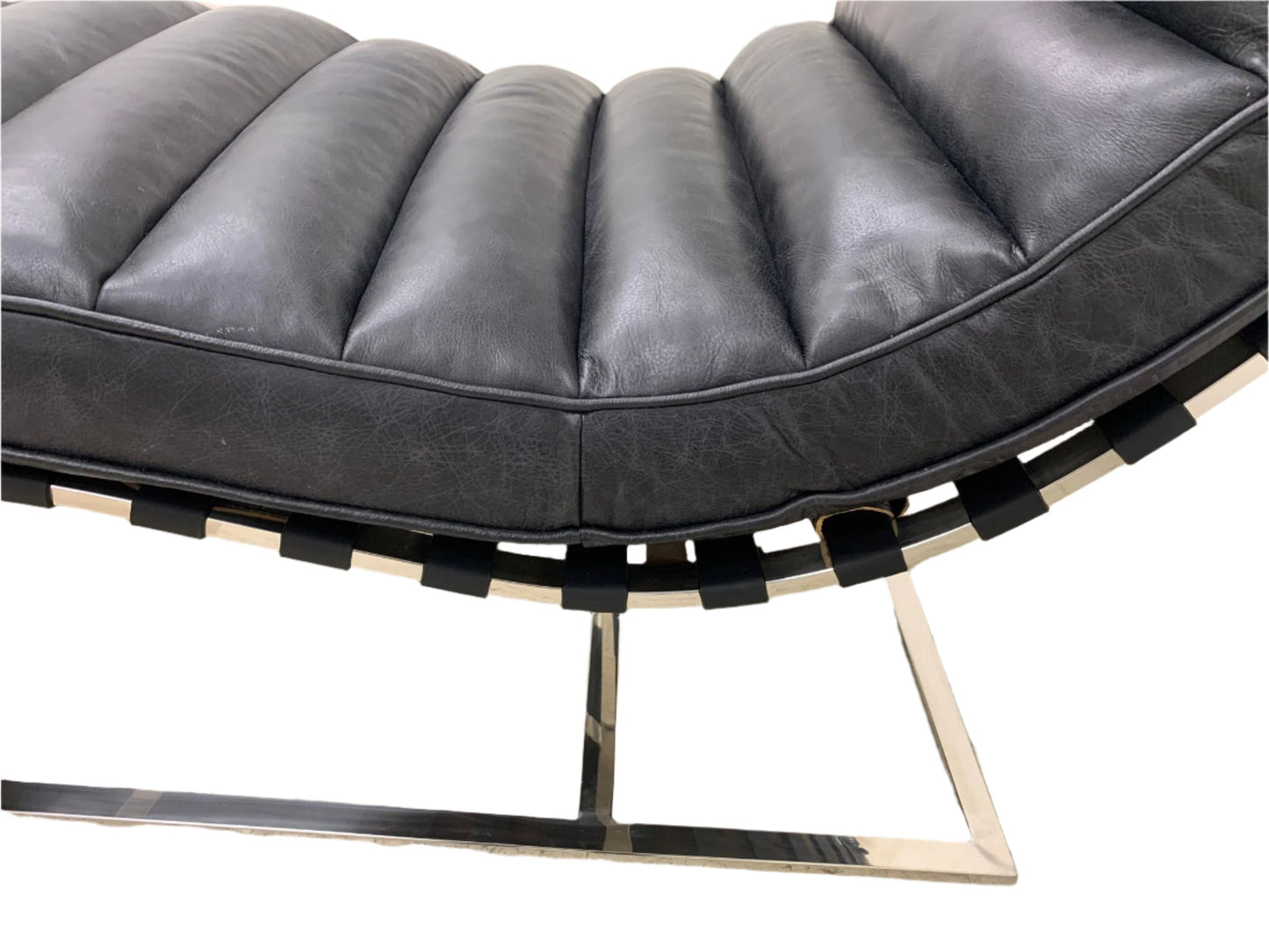 Plano Modern Channeled Leather Chaise Lounge - Slate Leather