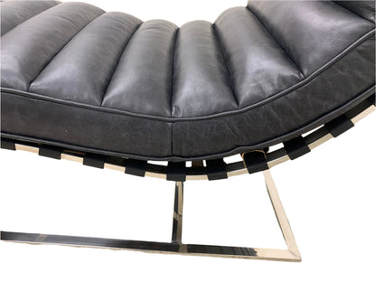 Plano Modern Channeled Leather Chaise Lounge - Slate Leather