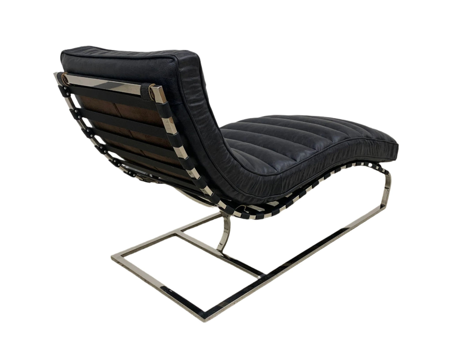 Plano Modern Channeled Leather Chaise Lounge - Slate Leather