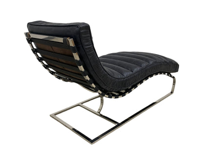 Plano Modern Channeled Leather Chaise Lounge - Slate Leather