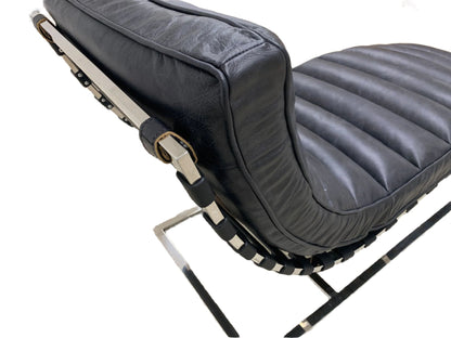 Plano Modern Channeled Leather Chaise Lounge - Slate Leather