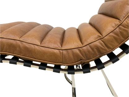 Plano Modern Channeled Leather Chaise Lounge - Light Brown Leather