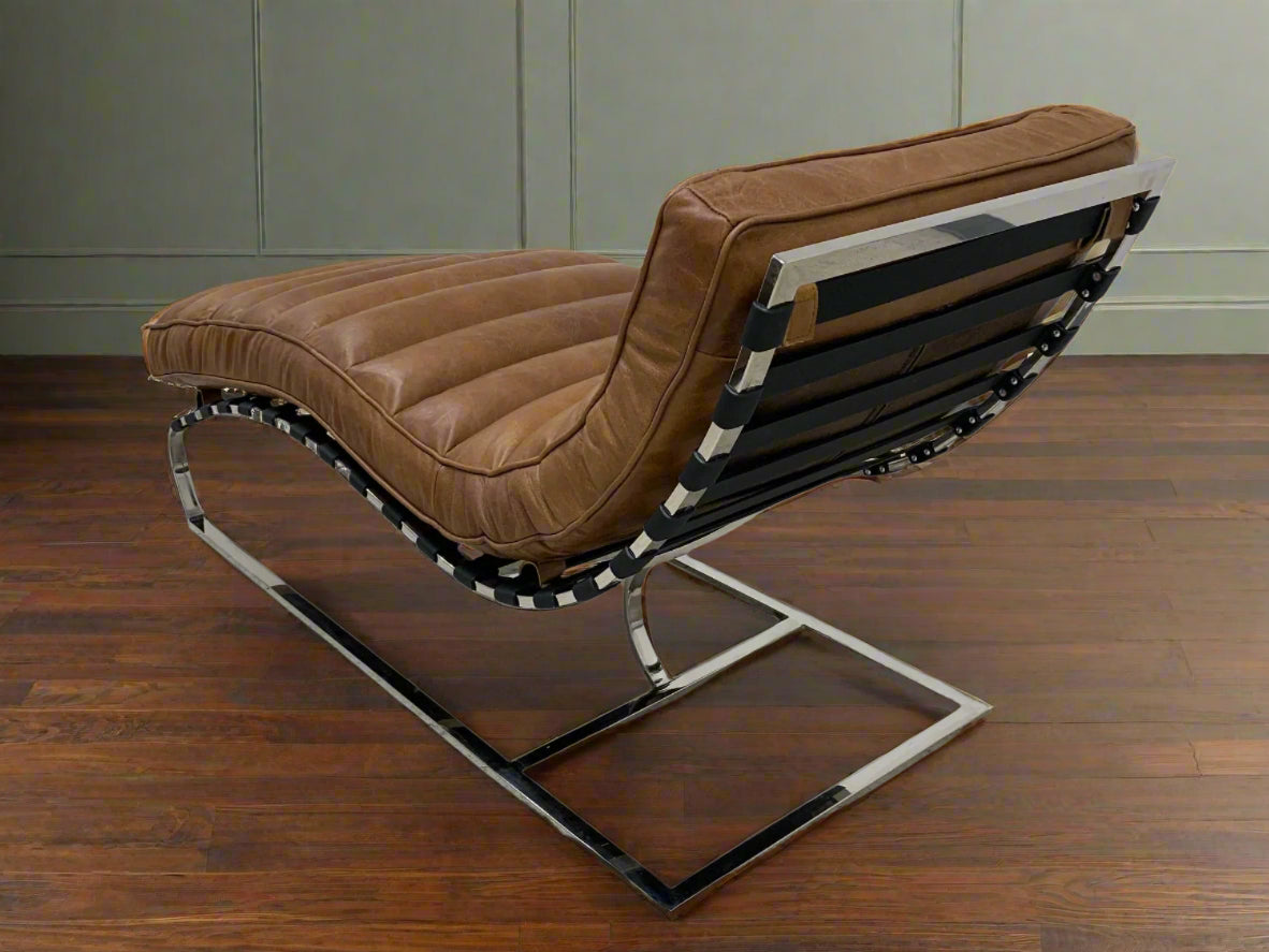 Plano Modern Channeled Leather Chaise Lounge - Light Brown Leather