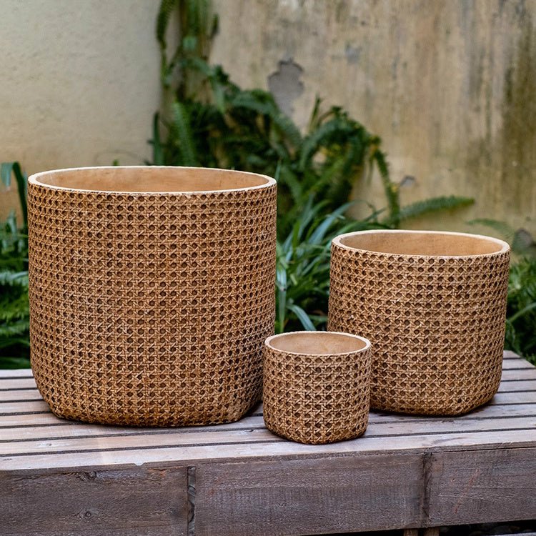 Rattan Texture Cement Planter