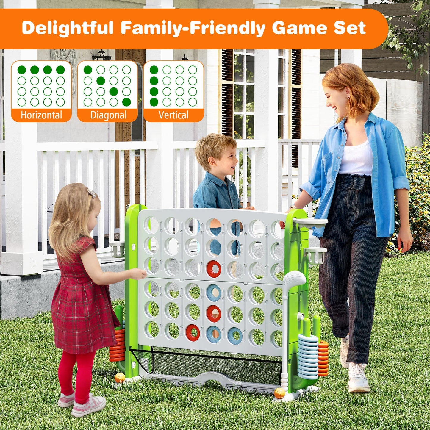 Jumbo 4-to-Score Game with Ring-toss and Basketball Hoop