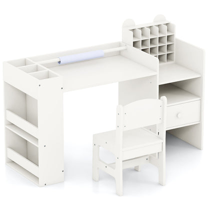 Kids Art Table and Chair Set with Detachable Paper Roll Holder and Cabinet
