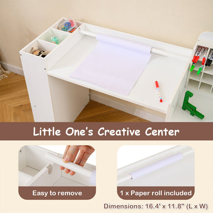 Kids Art Table and Chair Set with Detachable Paper Roll Holder and Cabinet