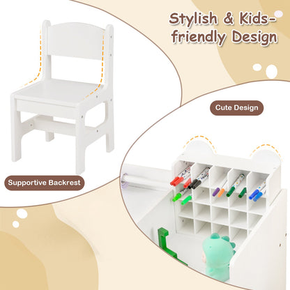 Kids Art Table and Chair Set with Detachable Paper Roll Holder and Cabinet