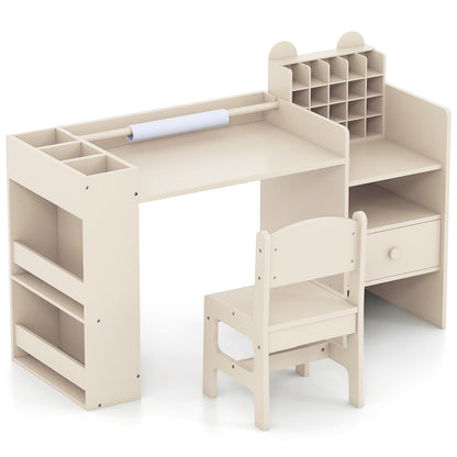Kids Art Table and Chair Set with Detachable Paper Roll Holder and Cabinet