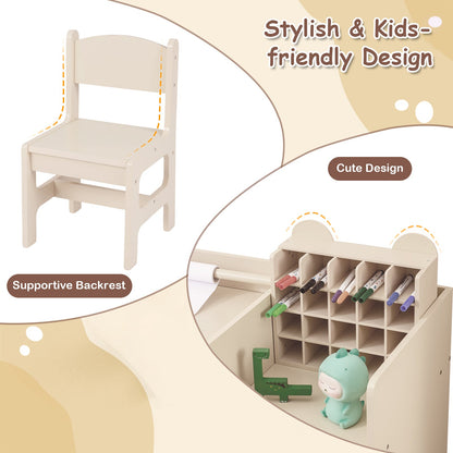 Kids Art Table and Chair Set with Detachable Paper Roll Holder and Cabinet