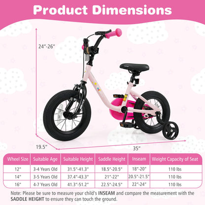 Kids Bike for 3-7 Years Old Boys and Girls 12/14/16-Inch Children Bicycle