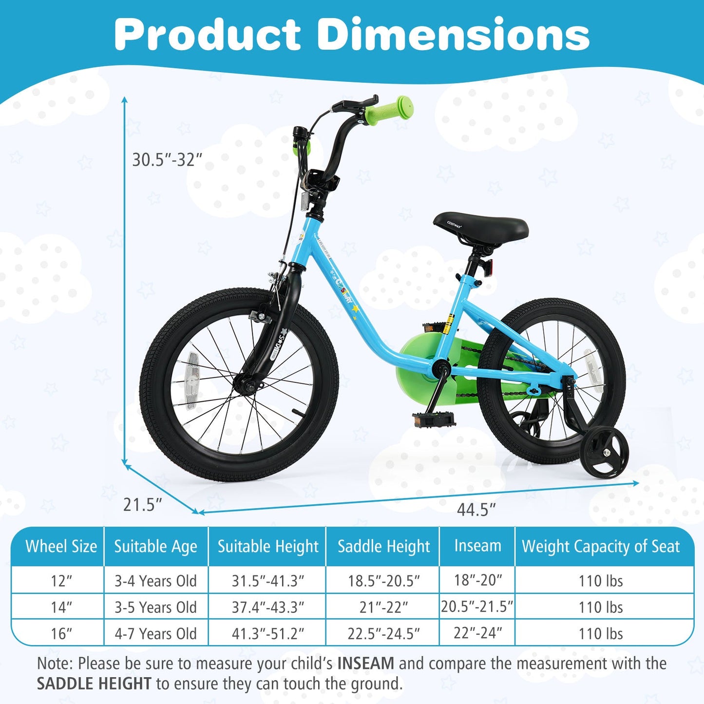 Kids Bike for 3-7 Years Old Boys and Girls 12/14/16-Inch Children Bicycle Blue