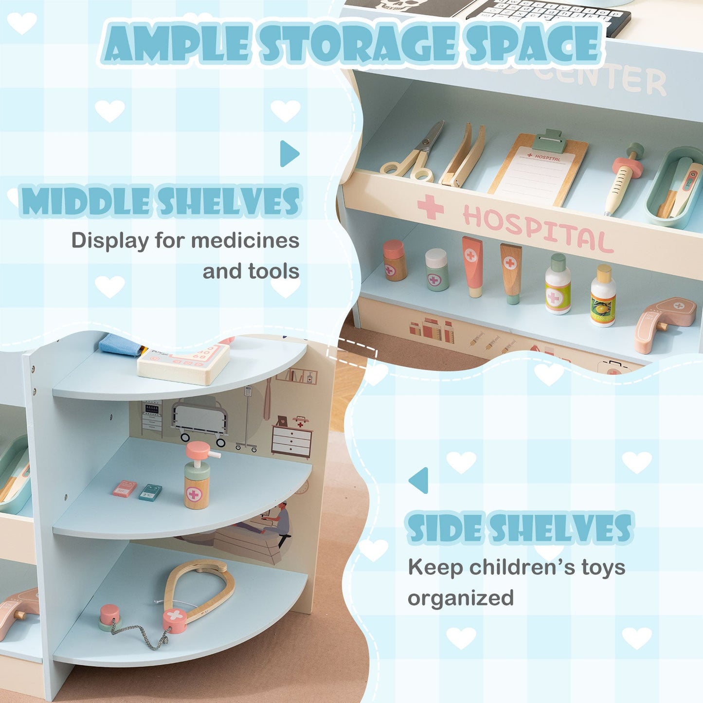 Kids Doctor Play Set Wooden Pretend Hospital Office Kit with Eye Chart Toy CT Machine