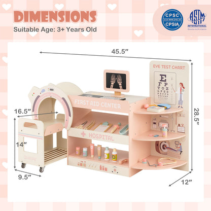 Kids Doctor Play Set Wooden Pretend Hospital Office Kit with Eye Chart Toy CT Machine