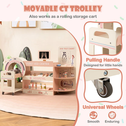 Kids Doctor Play Set Wooden Pretend Hospital Office Kit with Eye Chart Toy CT Machine