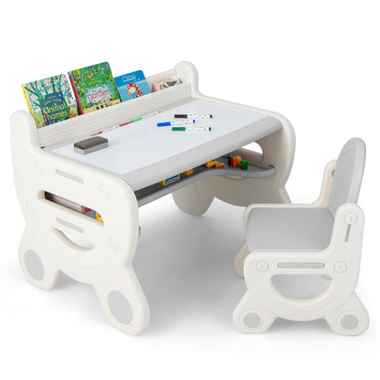 Kids Drawing Table and Chair Set with Watercolor Pens and Blackboard Eraser