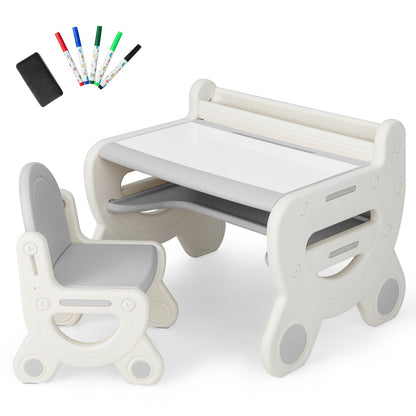 Kids Drawing Table and Chair Set with Watercolor Pens and Blackboard Eraser