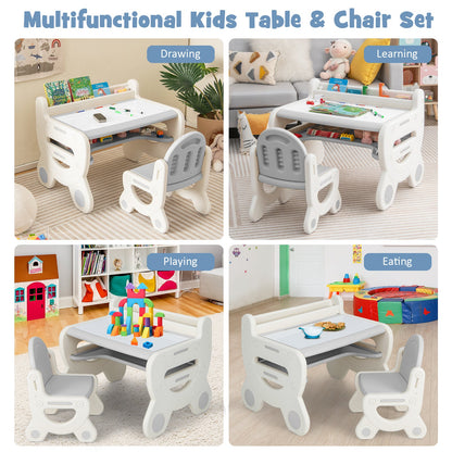 Kids Drawing Table and Chair Set with Watercolor Pens and Blackboard Eraser