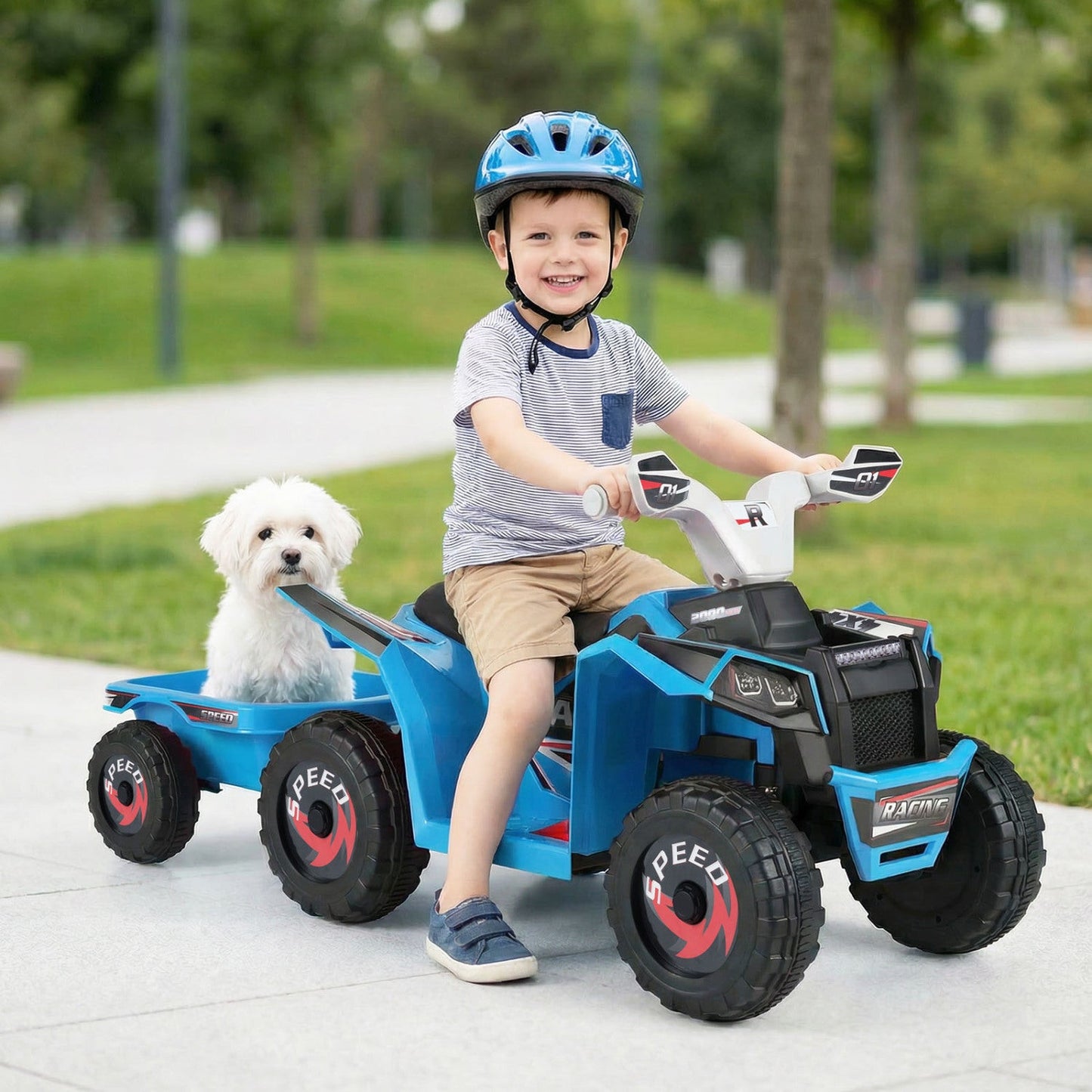 6V Kids Electric ATV Quad Car with Detachable Trailer