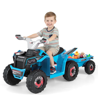 6V Kids Electric ATV Quad Car with Detachable Trailer